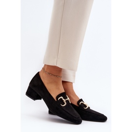 Alacsony sarkú blokkpumpák díszítéssel, fekete Dolvira 2