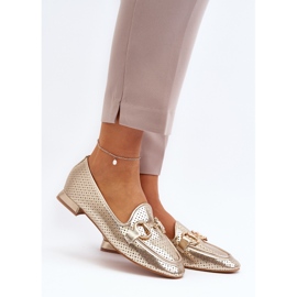 Női lapos sarkú mokaszin arany díszítéssel Iluvana aranysárga 2