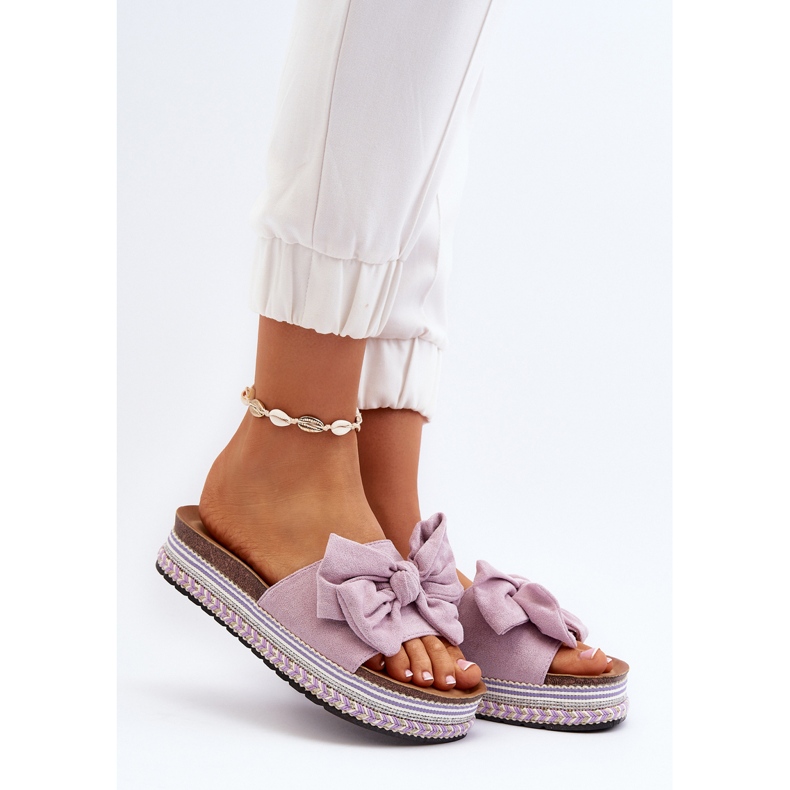 Női platform papucs masnival, lila Evatria ibolya 2