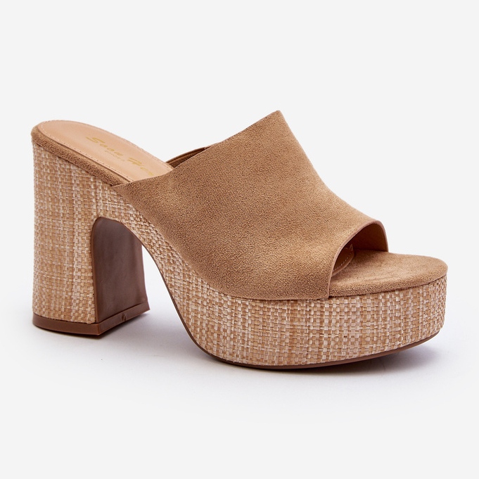 Női magassarkú papucs, barna, Siobhan bézs 1