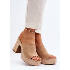 Női magassarkú papucs, barna, Siobhan bézs 2