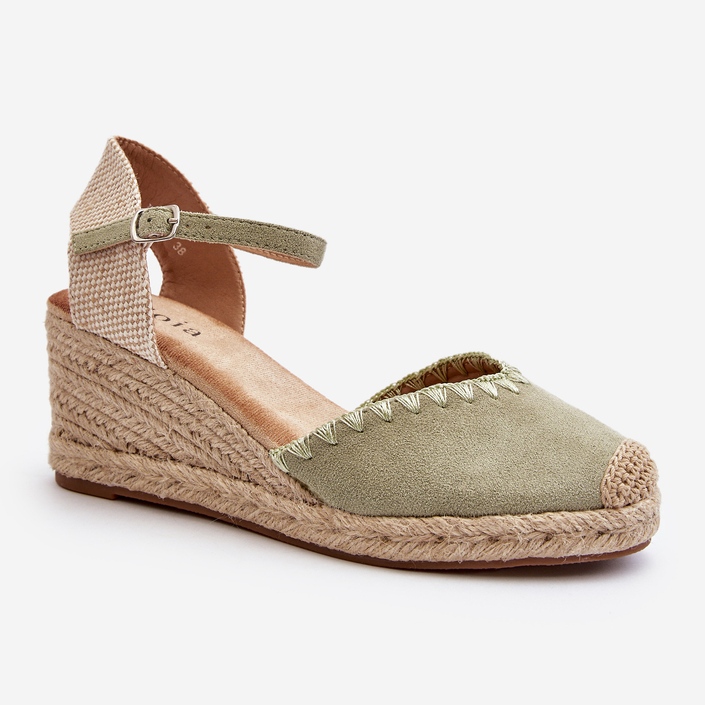 Velúr Espadrille Wedge szandál zsinórral, zöld Raylin 1