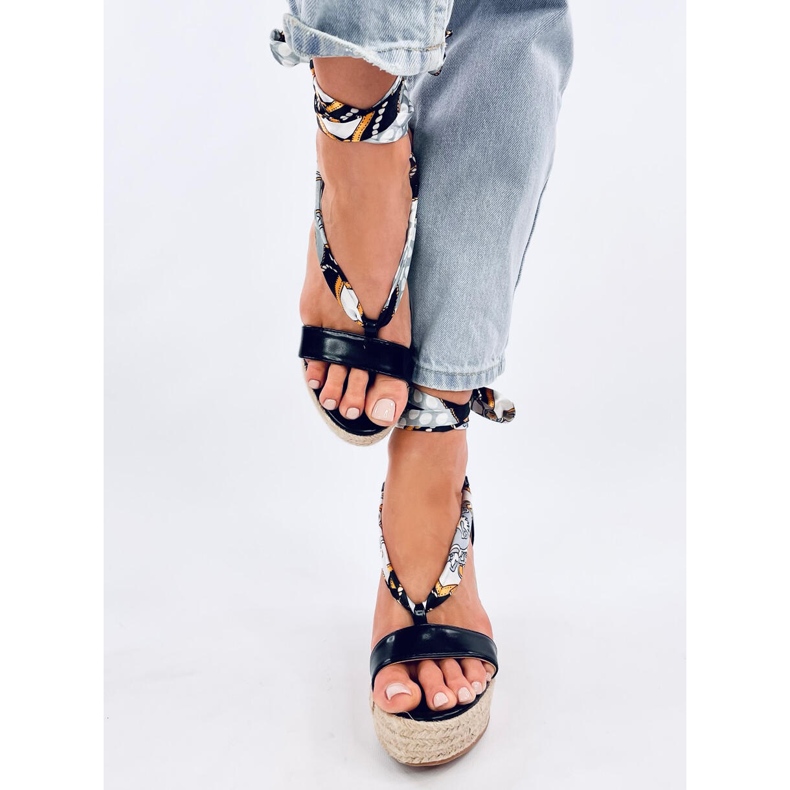 Birrel Fekete ék alakú espadrill szandál 1