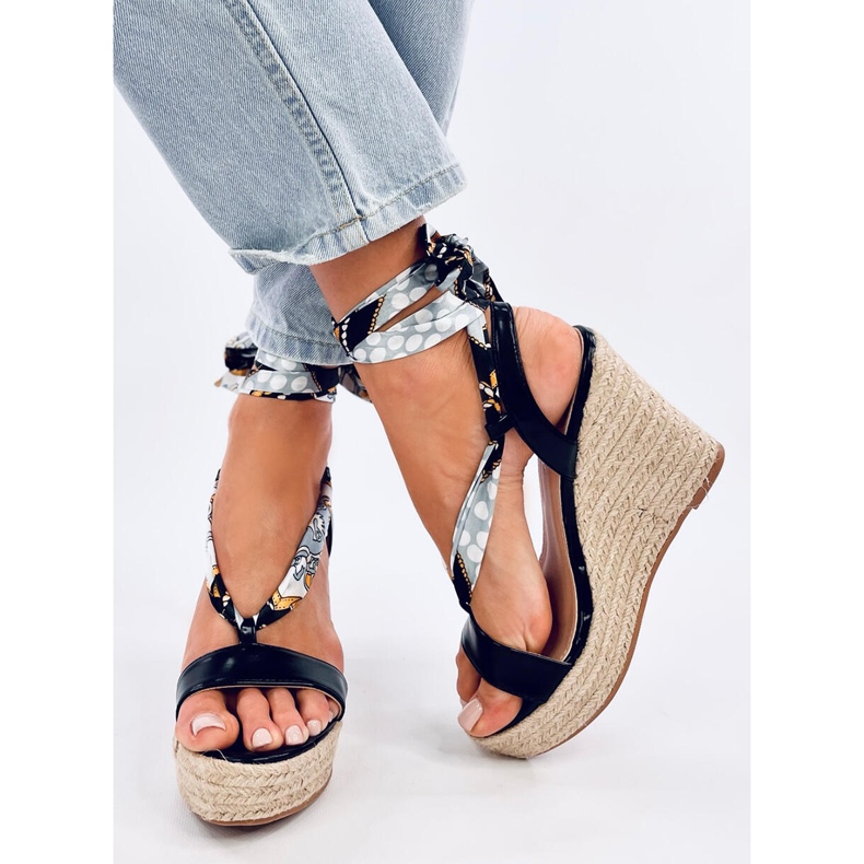 Birrel Fekete ék alakú espadrill szandál 2