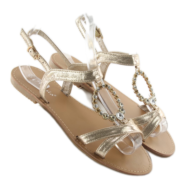 Díszkövekkel díszített szandál LC-132 arany aranysárga 1