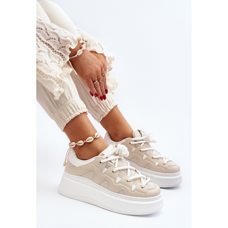 Női tornacipő vastag fűzős bézs vinalival 1