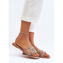 Fényes női papucs barna orr díszítéssel 1