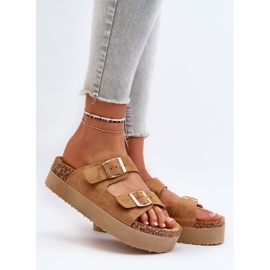 Női Camel Lolpey platform papucs csatokkal barna 2
