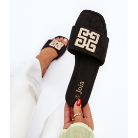 Női lapos sarkú papucsok díszítéssel, fekete szárú 2