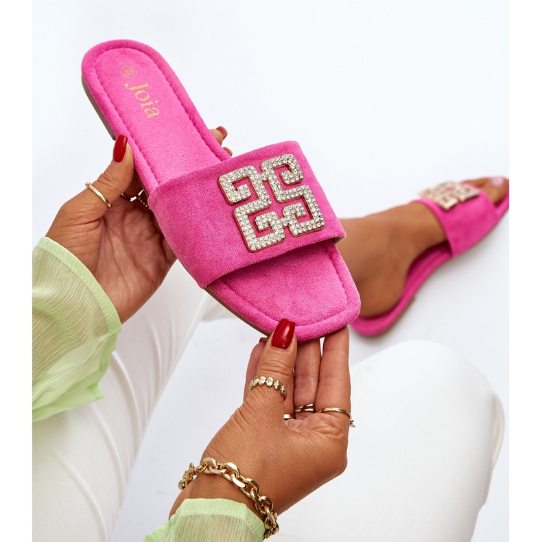 Női lapos sarkú papucsok fukszia inaile díszítéssel rózsaszín 1