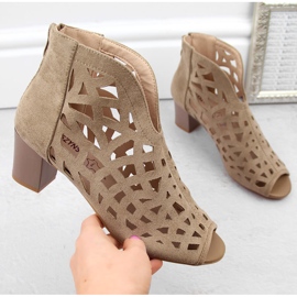 M. DASZYŃSKI Velúr női áttört bokacsizma, bézs, nyitott orr M.Daszyński MR1954-15 1