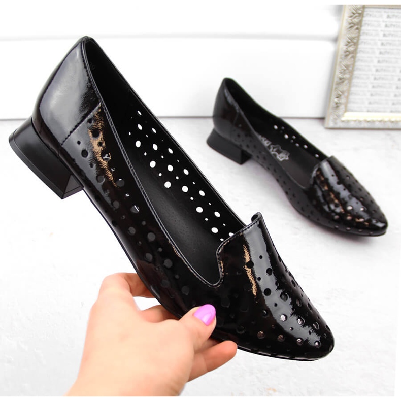 M. DASZYŃSKI Patent női áttört bebújós cipő M.Daszyński SA178A-2 fekete 1