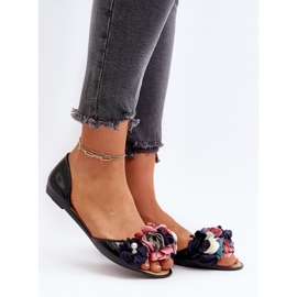 Női gumi balerina virágokkal, fekete Junikla 2