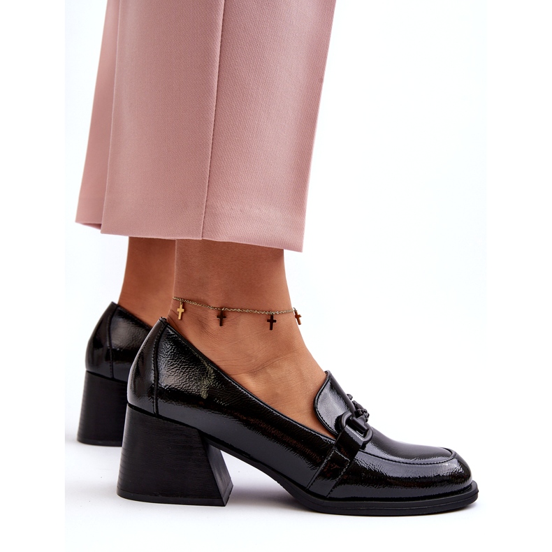 Vinceza Fekete Patent magassarkú cipő 4