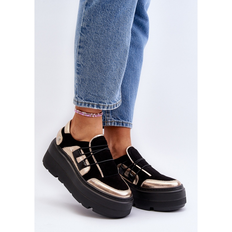 Zazoo 1833 női bőr tornacipő masszív talpon, fekete 2