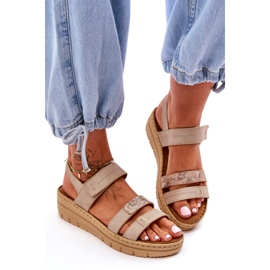 Vinceza Női bőr szandál tépőzárral, bézs 2