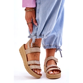 Vinceza Női bőr szandál tépőzárral, bézs 1