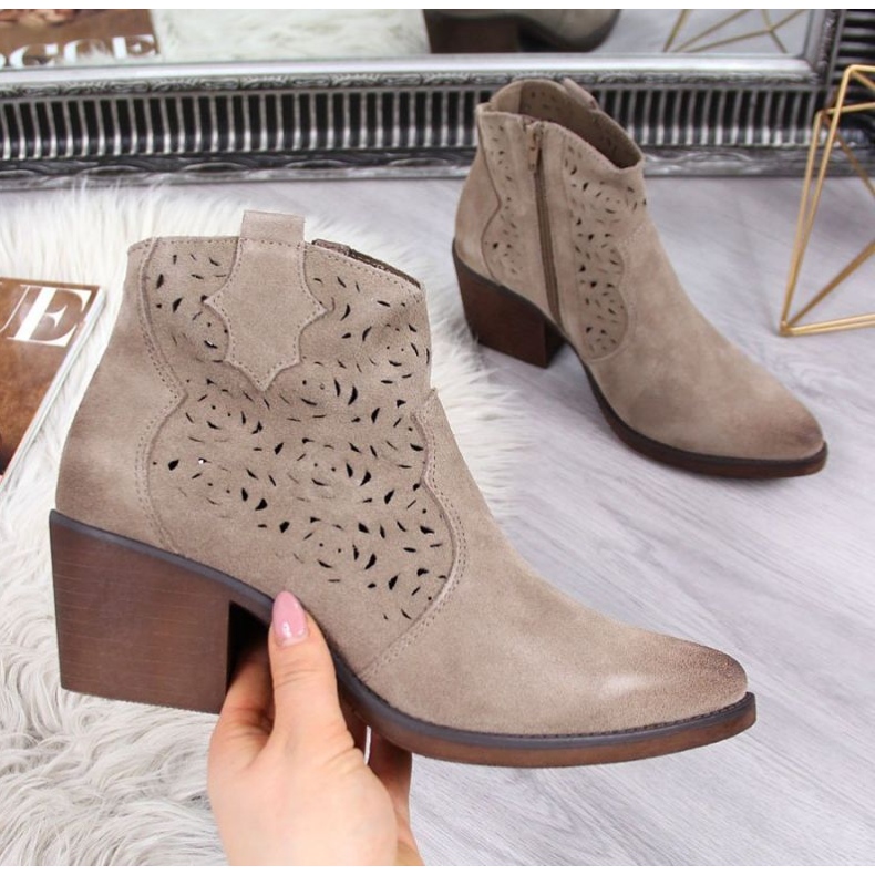 Áttört bőr cowboy csizma S.Barski W OLI32C, bézs 1