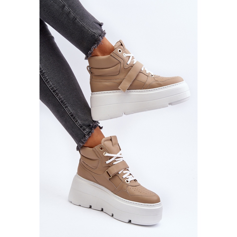 Zazoo 3450 női bőr tornacipő, bézs 1