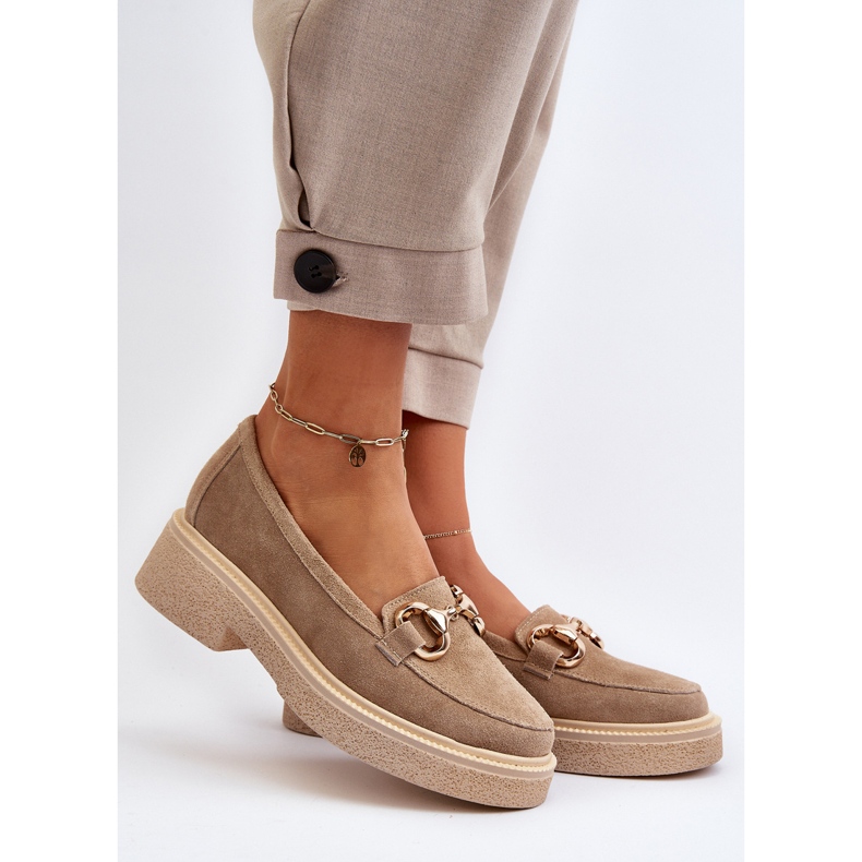 Zazoo 3429 női velúr mokaszin díszítéssel, bézs 2