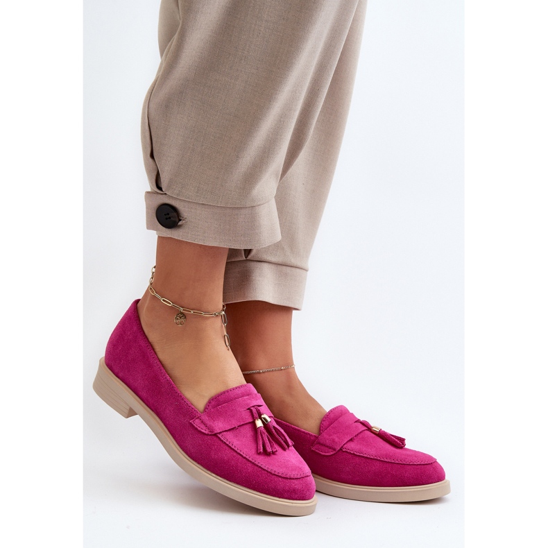 Zazoo 3420 női velúr mokaszinok Fuskja lapos sarokkal rózsaszín 2