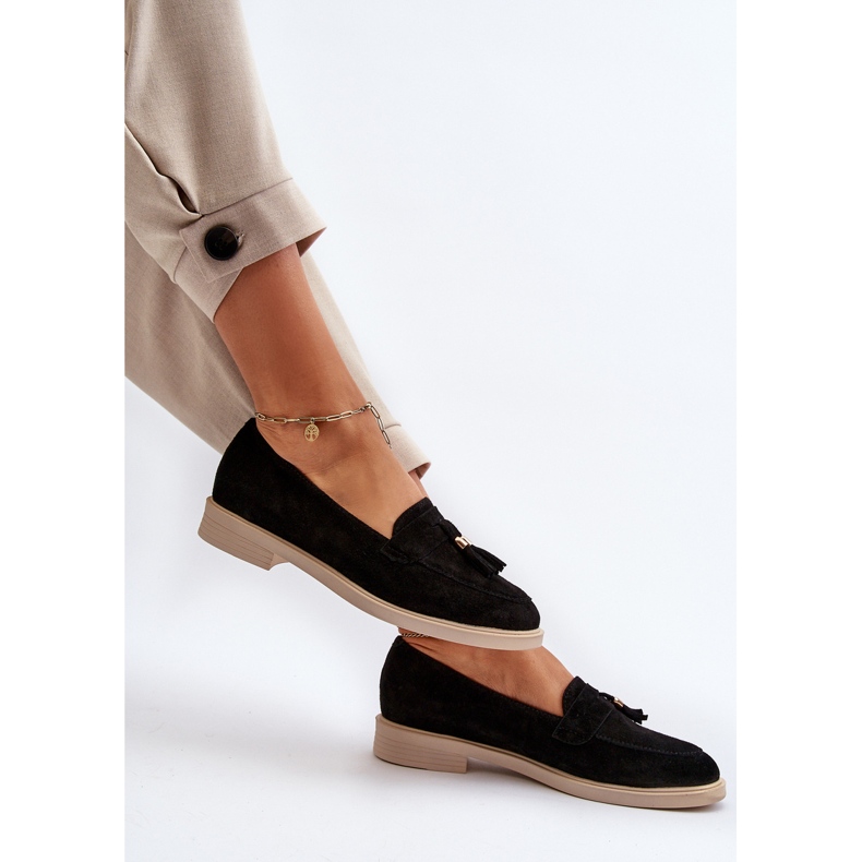 Zazoo 3420 női velúr cipők lapos sarkú cipővel, fekete 1