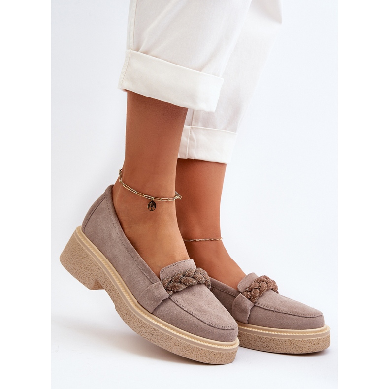 Zazoo 3429/W női velúr mokaszinok cappuccino díszítéssel bézs 2