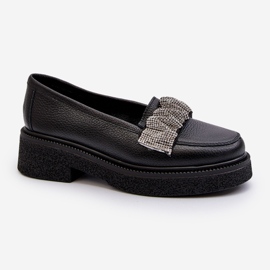 Zazoo 3419 női bőr mokaszin, dekoratív pánttal, fekete 1