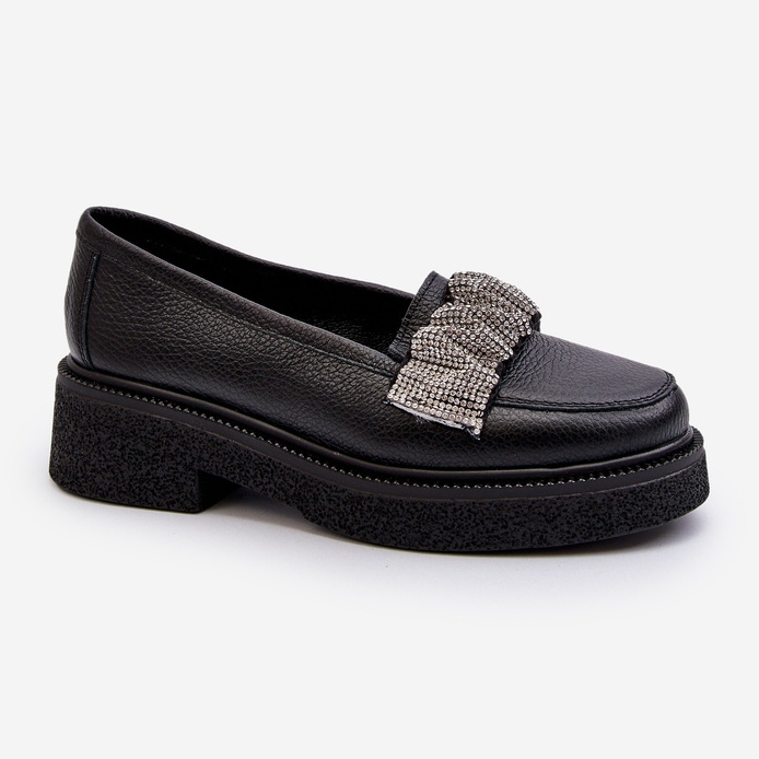 Zazoo 3419 női bőr mokaszin, dekoratív pánttal, fekete 1