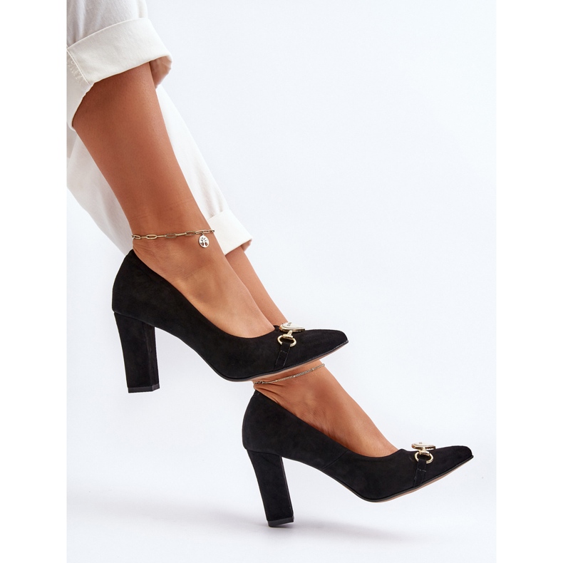 Zazoo 2453/OS Velúr Pumpák Sarkon, Szívvel, Fekete 2