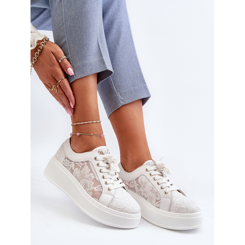 S.Barski Csipke női csipke cipők a platformon S. Barski Hy51-059 Fehér 1