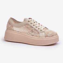 S.Barski Csipke női csipke cipők a platformon S. Barski Hy51 bézs 1