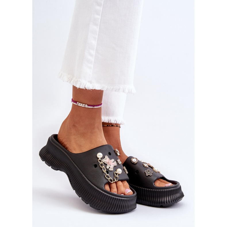 Női hab papucs fekete Afariana díszítéssel 2