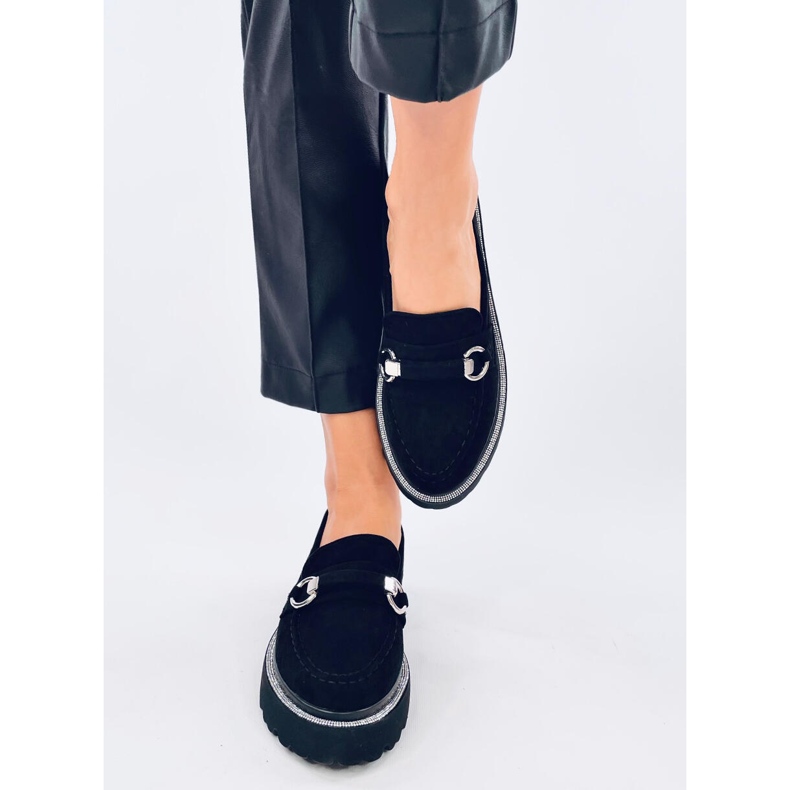 Sheady Black velúr mokaszin magas talppal fekete 1