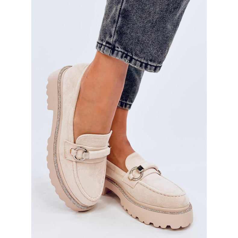 Sheady Beige velúr magas talpú mokaszinok bézs 2