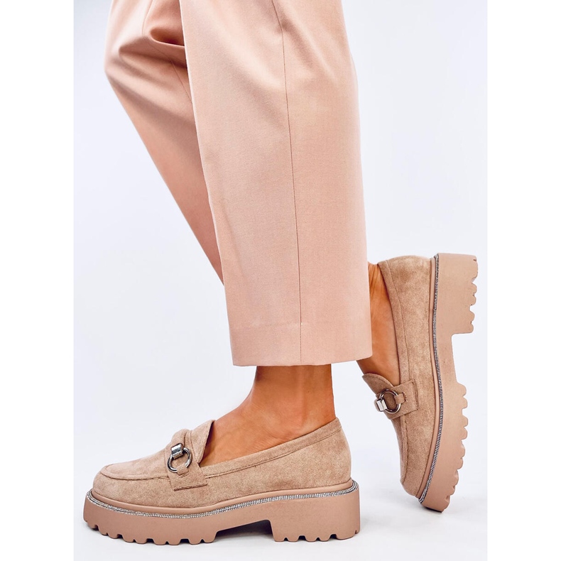 Sheady Khaki velúr magas talpú mokaszinok bézs 2