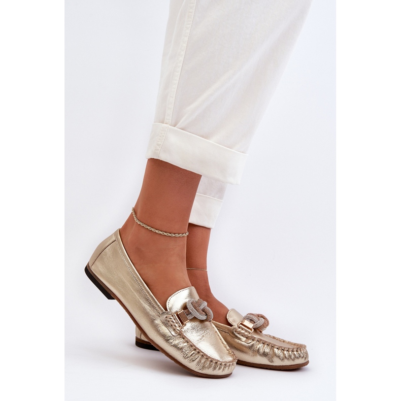 Női bőr mokaszin díszítéssel Laura Messi 2761 arany aranysárga 2