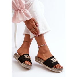 FK1 Női platform papucsok díszítéssel, fekete Vapireta 1