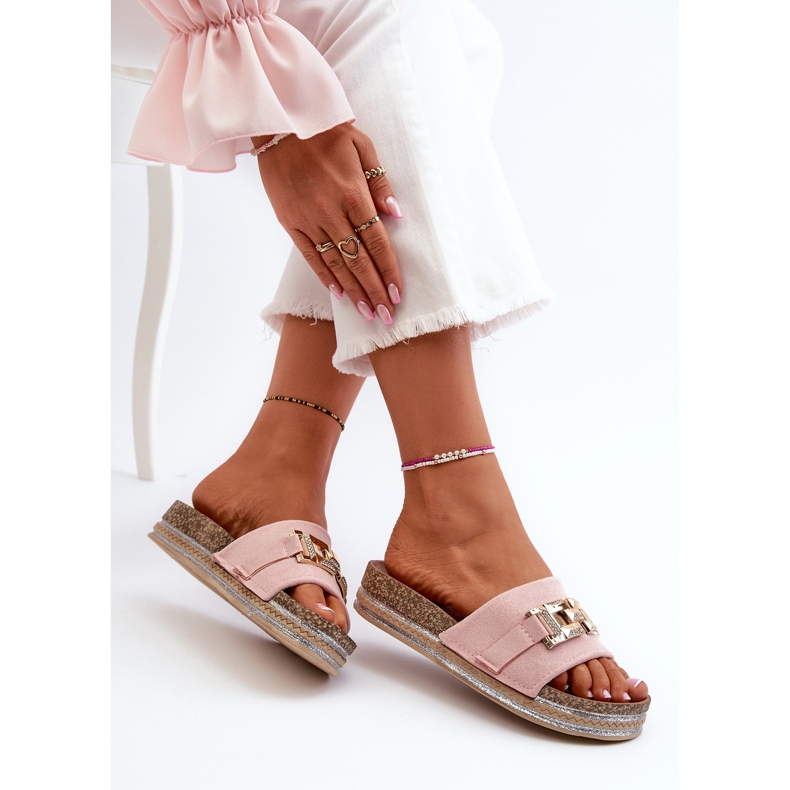 Női emelvényes papucsok díszítéssel, rózsaszín Vapireta 1 Női emelvényes papucsok díszítéssel, rózsaszín Vapireta 1