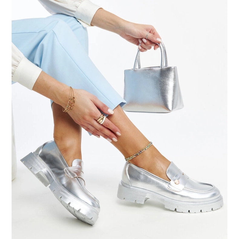 Ezüst eko bőr mokaszinok Mladenka 1