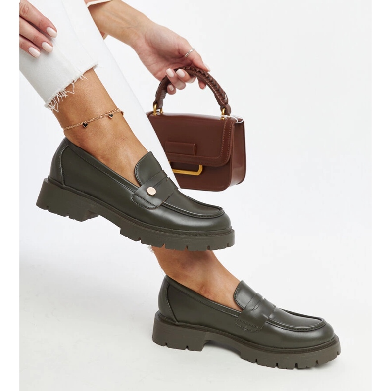 Sötétzöld Eco bőr mokaszinok Mladenka 1