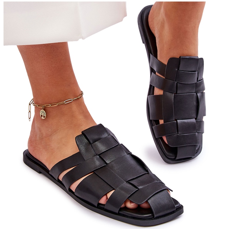 Női öko-bőr papucs fekete 5