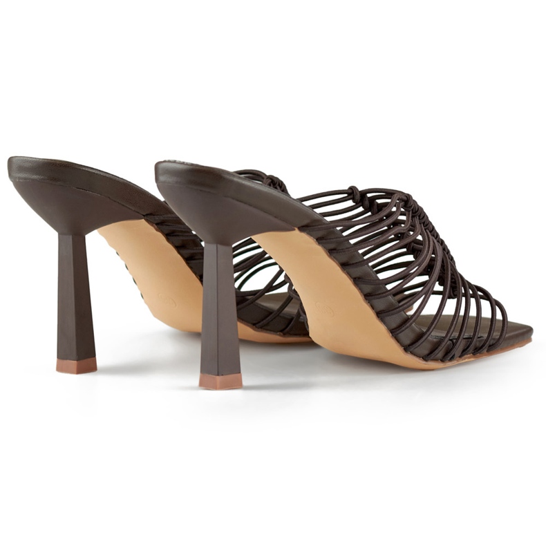 Flip-flop magas sarkú, elegáns, rugalmas női papucs magas sarkú barna sarokkal 1