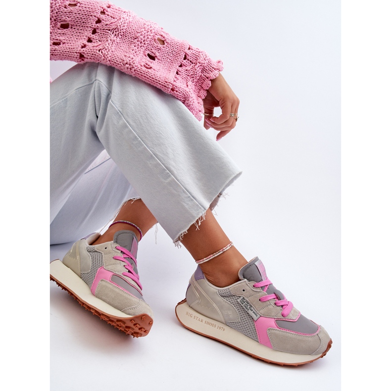 Női sportcipők a Memory Foam System Big Star platformon NN274680 szürke-rózsaszín 2