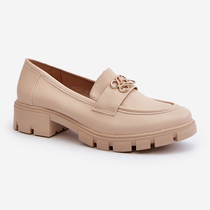 Elegáns bézs női mokaszin arany díszítéssel Tosisa 2