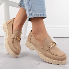 Velúr női cipők, bézs mokaszinok Potocki YQ21047 1