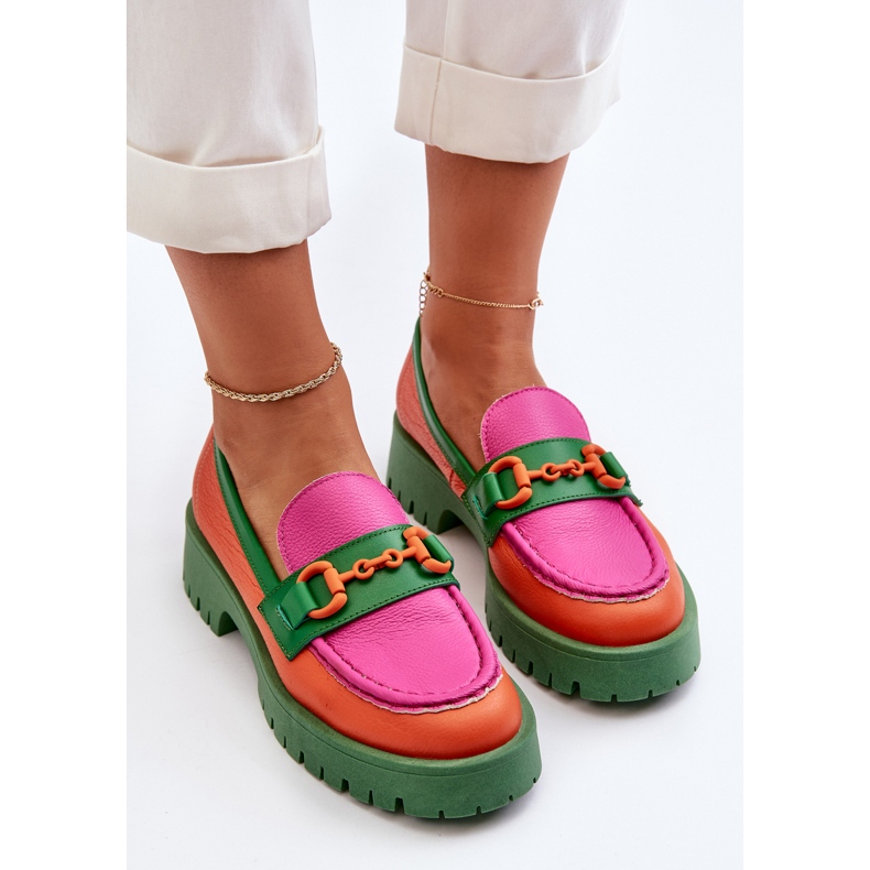 Női bőr mokaszin díszítéssel CheBello 4444 narancs sokszínű 1