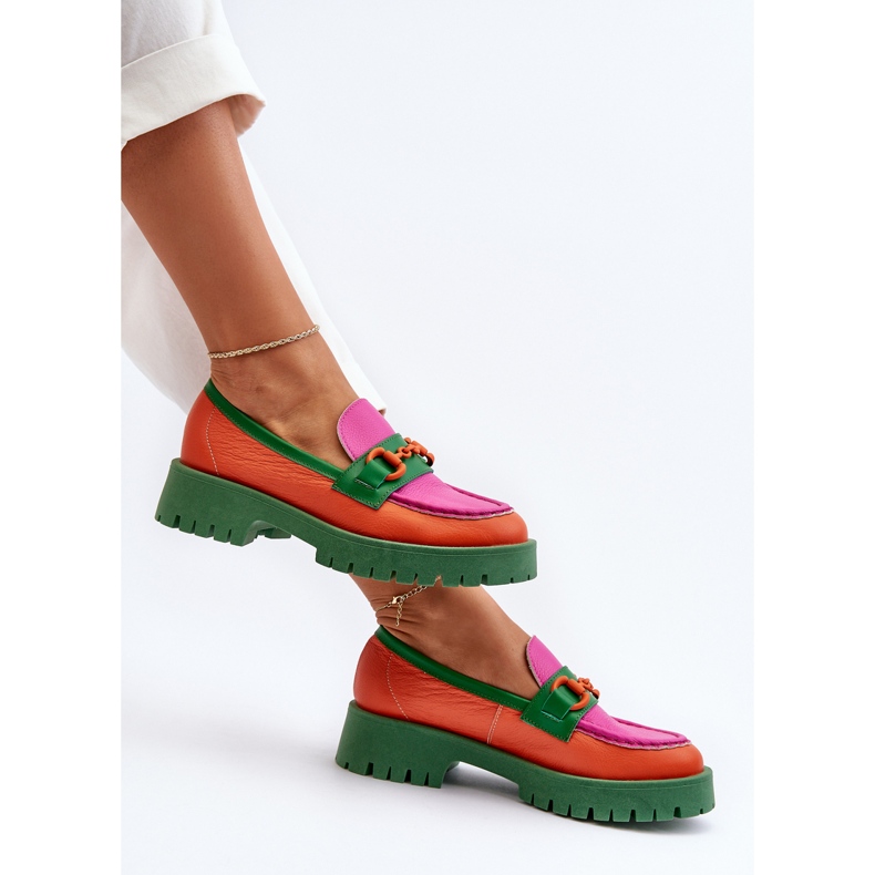 Női bőr mokaszin díszítéssel CheBello 4444 narancs sokszínű 2