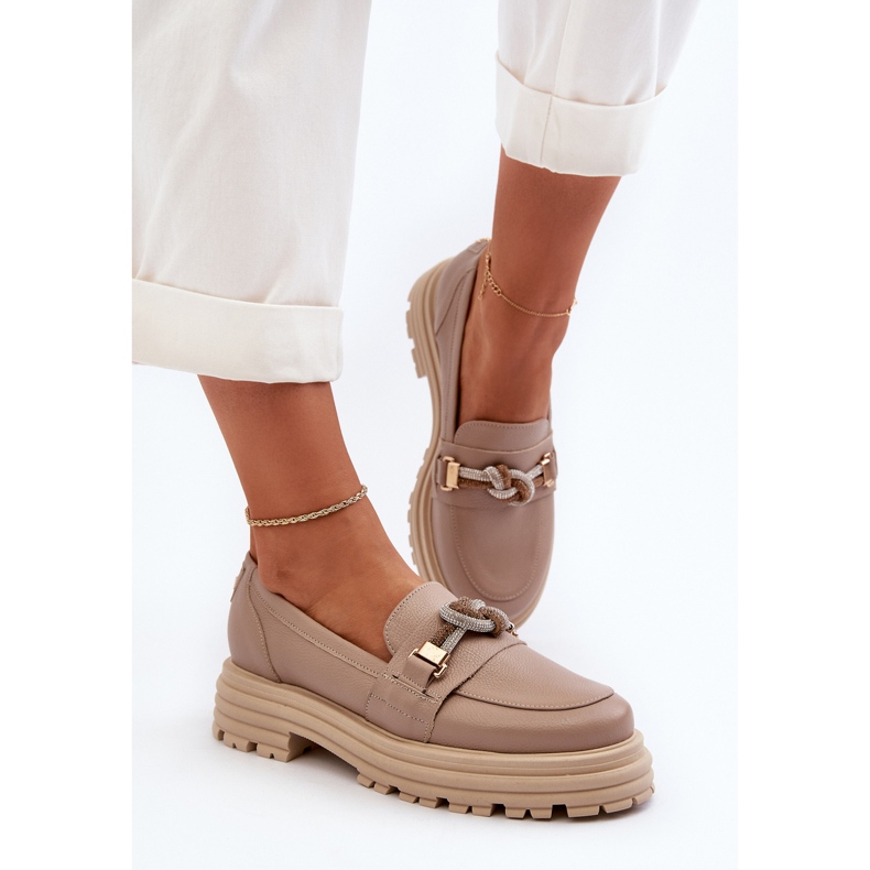 Női bőr mokaszin díszítéssel Laura Messi 2780 Sötétbézs 1