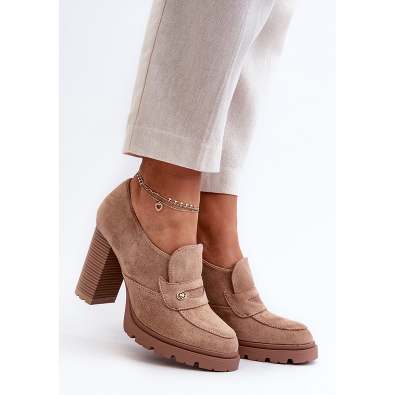 Evento Női Eco velúr cipő magas sarkú bézs Larmaves 1